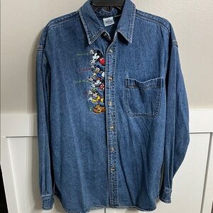 vintage Disney Store embroidered denim button-down shirt Size XL